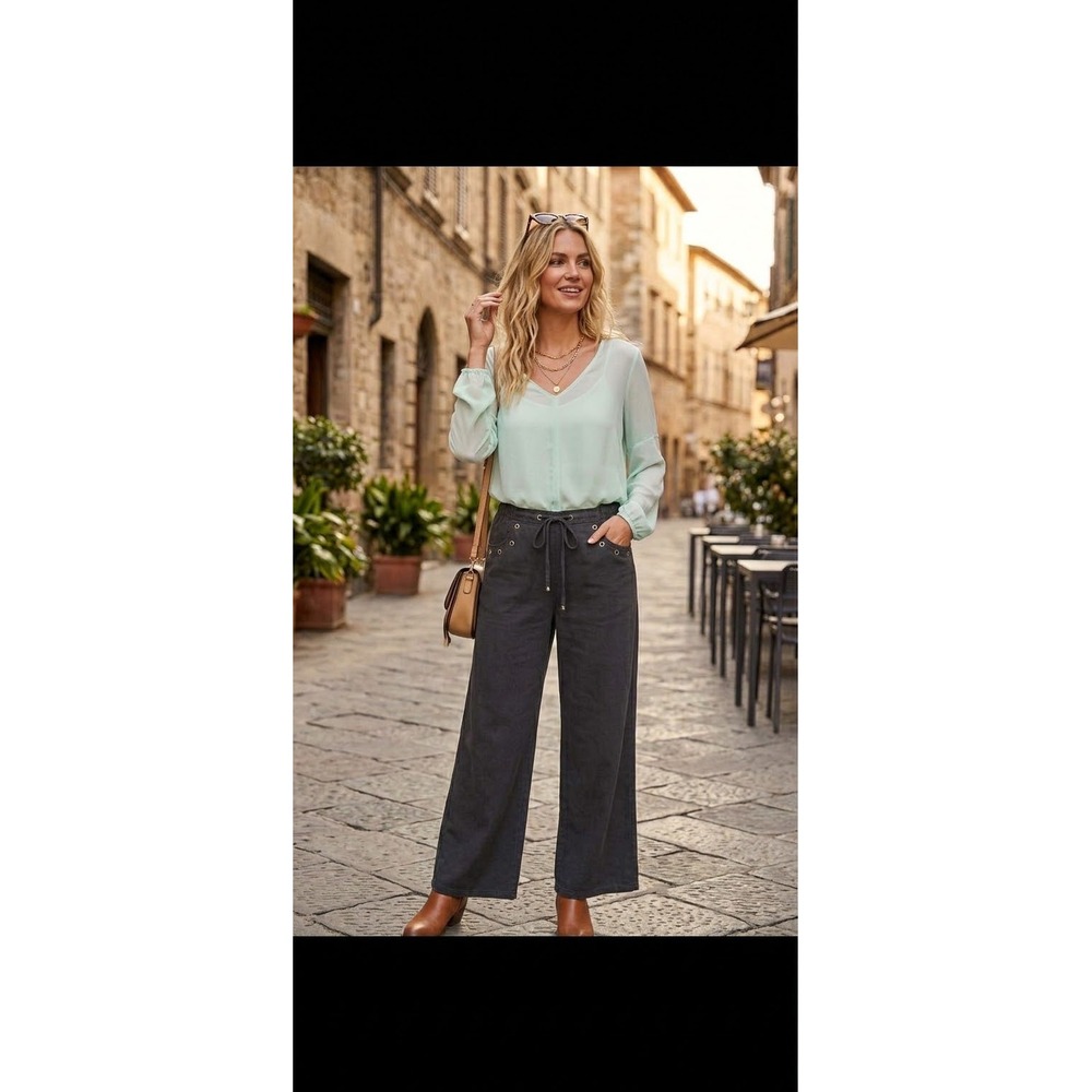 No Boundaries Wide Leg Pants Womens L 12-14 Black NWT Y2K Grommet Drawstring